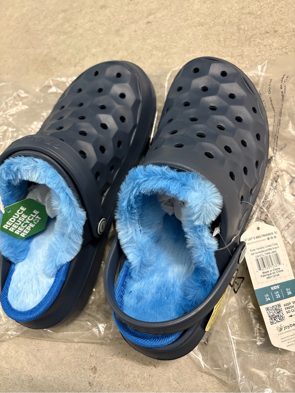 Joybees Varsity Lined Clogs Kids Size J4 Navy Slip On Warm Comfort Shoes